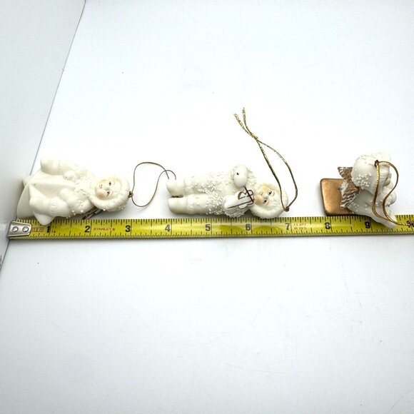 Set Of 3 Snow Baby Angel Ornaments Violinist Star Sled White Gold Christmas - Picture 2 of 11